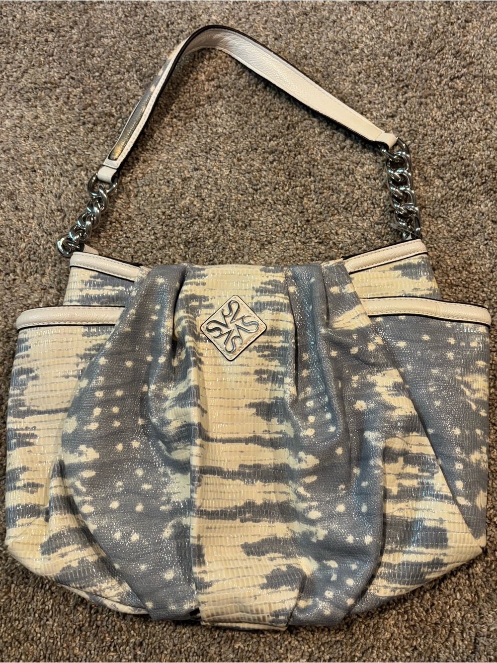 New Simply Vera Vera Wang Shoulder Bag Hand Bag Blue Beige Y2K Chain Logo